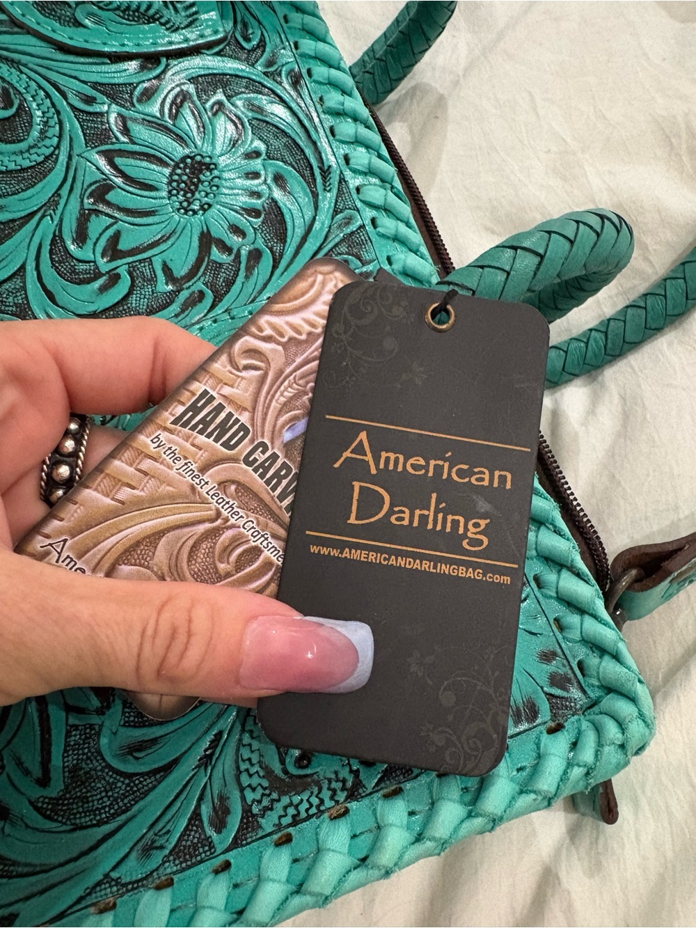 American Darling Turquoise Hand Tooled Leather Conceal Carry bag - Picture 7 of 12